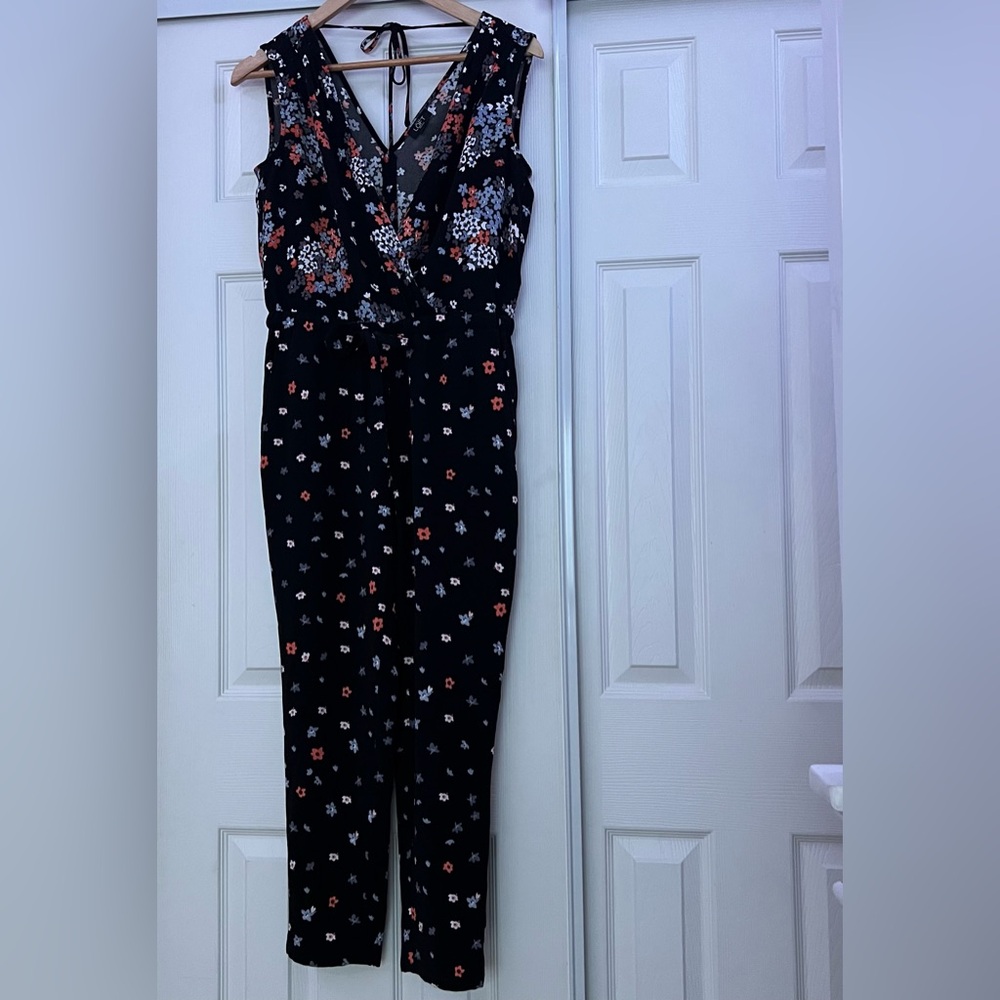 LOFT Black Floral Jumpsuit Size XSP